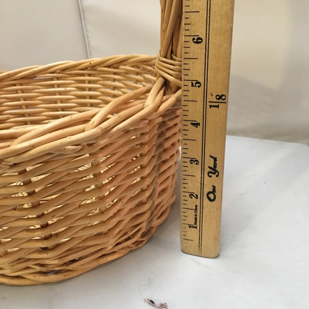 Wicker Round Basket Unisex Medium Tan Woven Willow with Handle Cottagecore